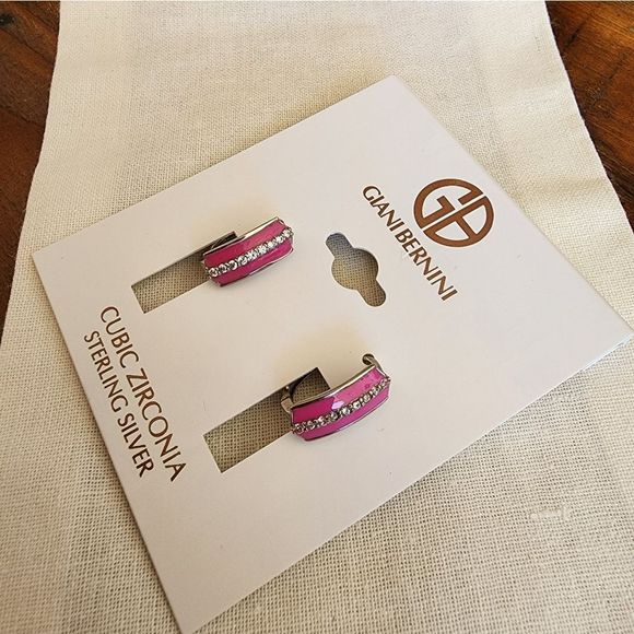 NWT Giani Bernini CZ Sterling Silver Magenta Rose Earrings - Picture 2 of 4